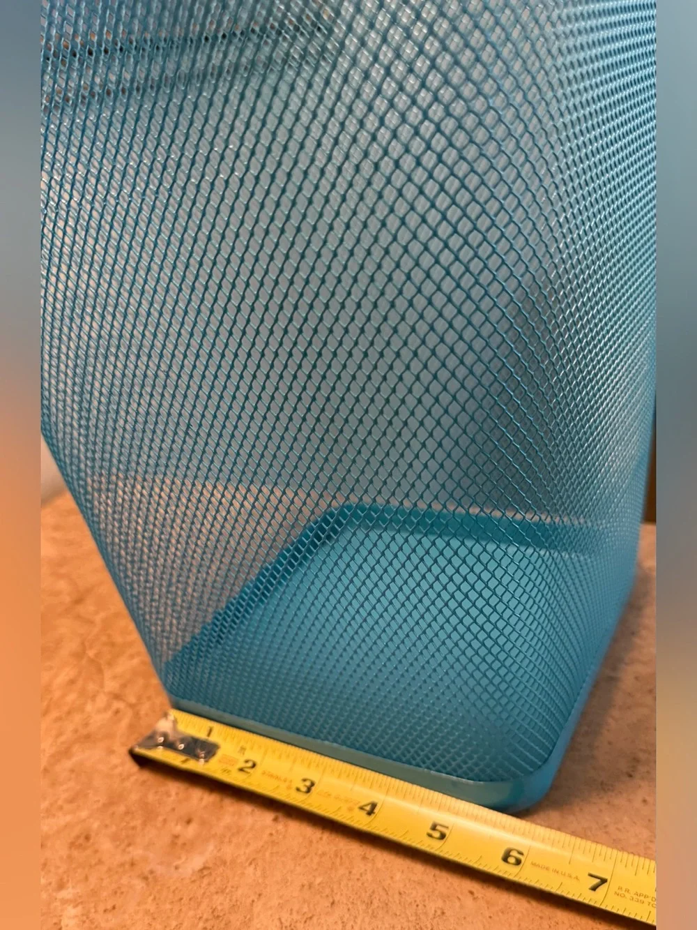 Bright Turquoise Blue Square Metal Mesh Trash Can Wastebasket